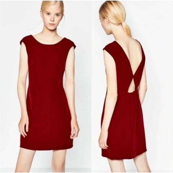 ZARA TRAFALUC RED SLEEVELESS SHEATH DRESS CUTOUT BACK SMALL - Picture 1 of 10